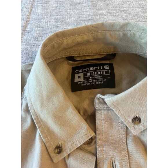 Carhartt Rugged Flex Relaxed Fit Button Down Shirt Men's Size M Short-Sleeve Bei - Picture 2 of 10